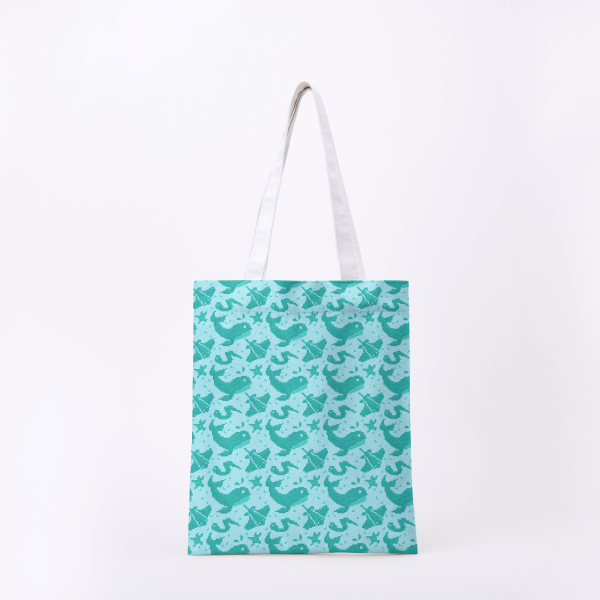 Aquatic Creatures Seamless Pattern || Full-print Canvas Tote Bag