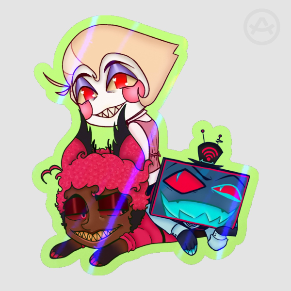 Alastor, Lucifer, and Vox (Chibi) Sticker-Hazbin Hotel-Applemedia-Mediaapple-Appleradiostatic-Radiostaticapple-Staticappleradio