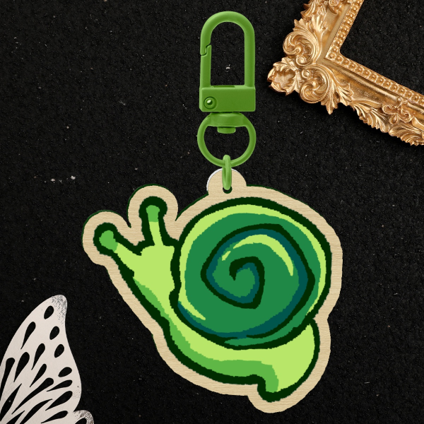 Green Snail Wooden Keychain/Charm