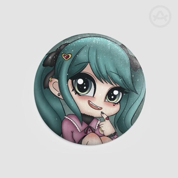 Chibi Vampire Miku sparkly Button Pin