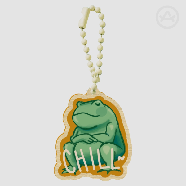 Chill Frog Wood Keychain