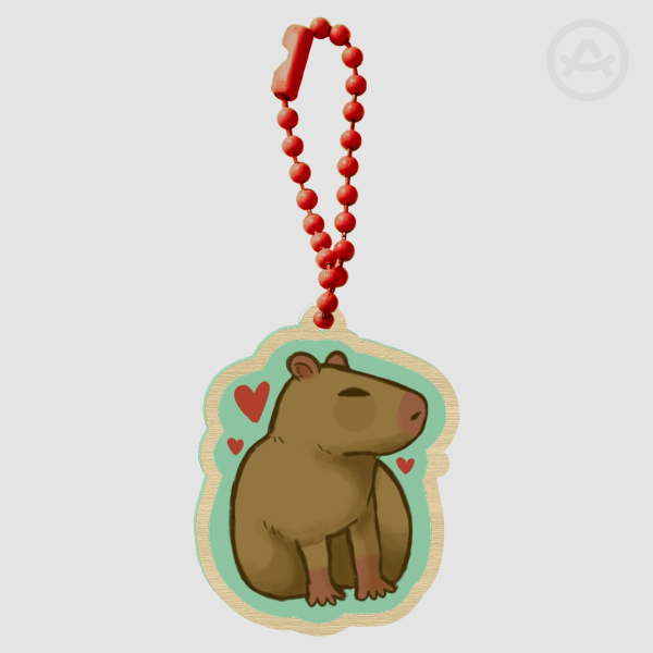 Lovely Capibara Wood Keychain
