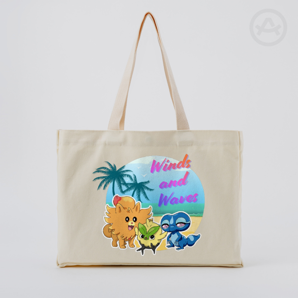 Winds and Waves Pombon Browt Gecqua Vertical Part-print Canvas Tote Bag