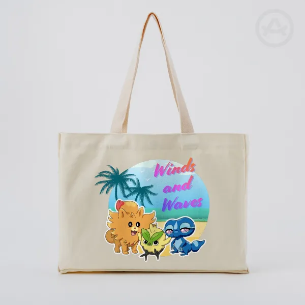Winds and Waves Pombon Browt Gecqua Vertical Part-print Canvas Tote Bag