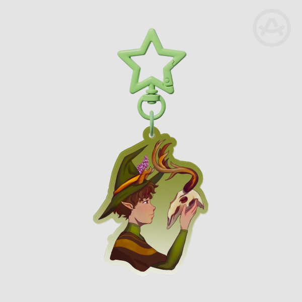 Aric deer Skull Oc Acrylic Keychain with green gradiant