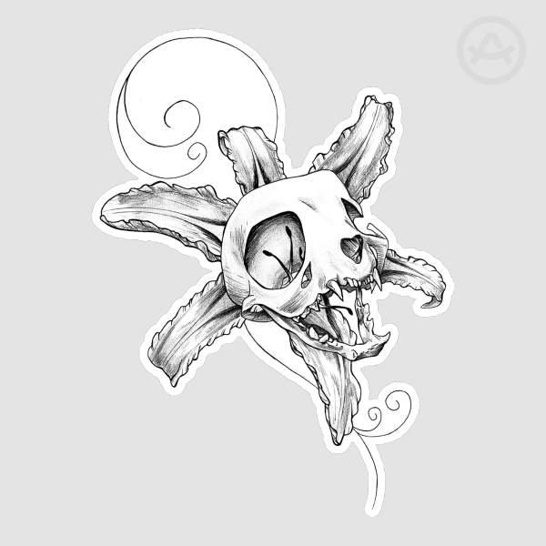 Skull and Flower Sticker