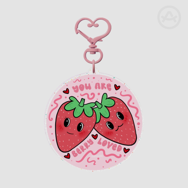 Sparkly Strawberry Keychain: Cute Message Charm, Original Artwork