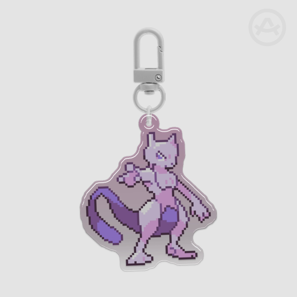 Pixel Mewtwo Pokemon Epoxy Clear Acrylic Keychains