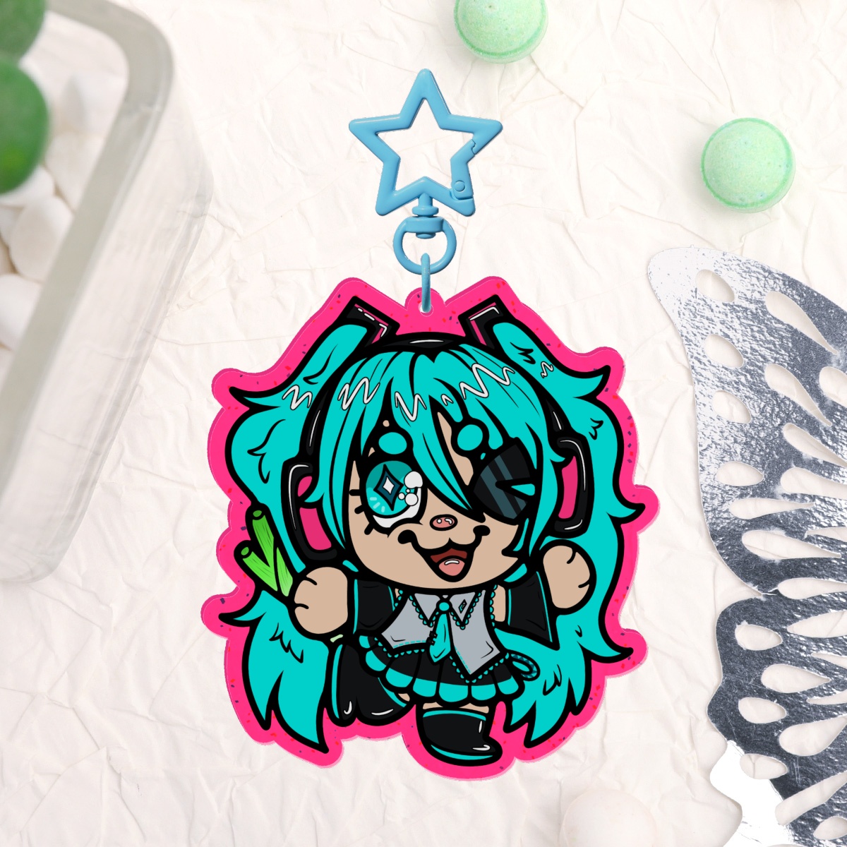 Hatsune Miku Little Dude Glitter Acrylic Keychain