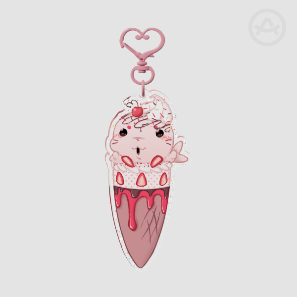 strawberry icecream seal glittery keychain