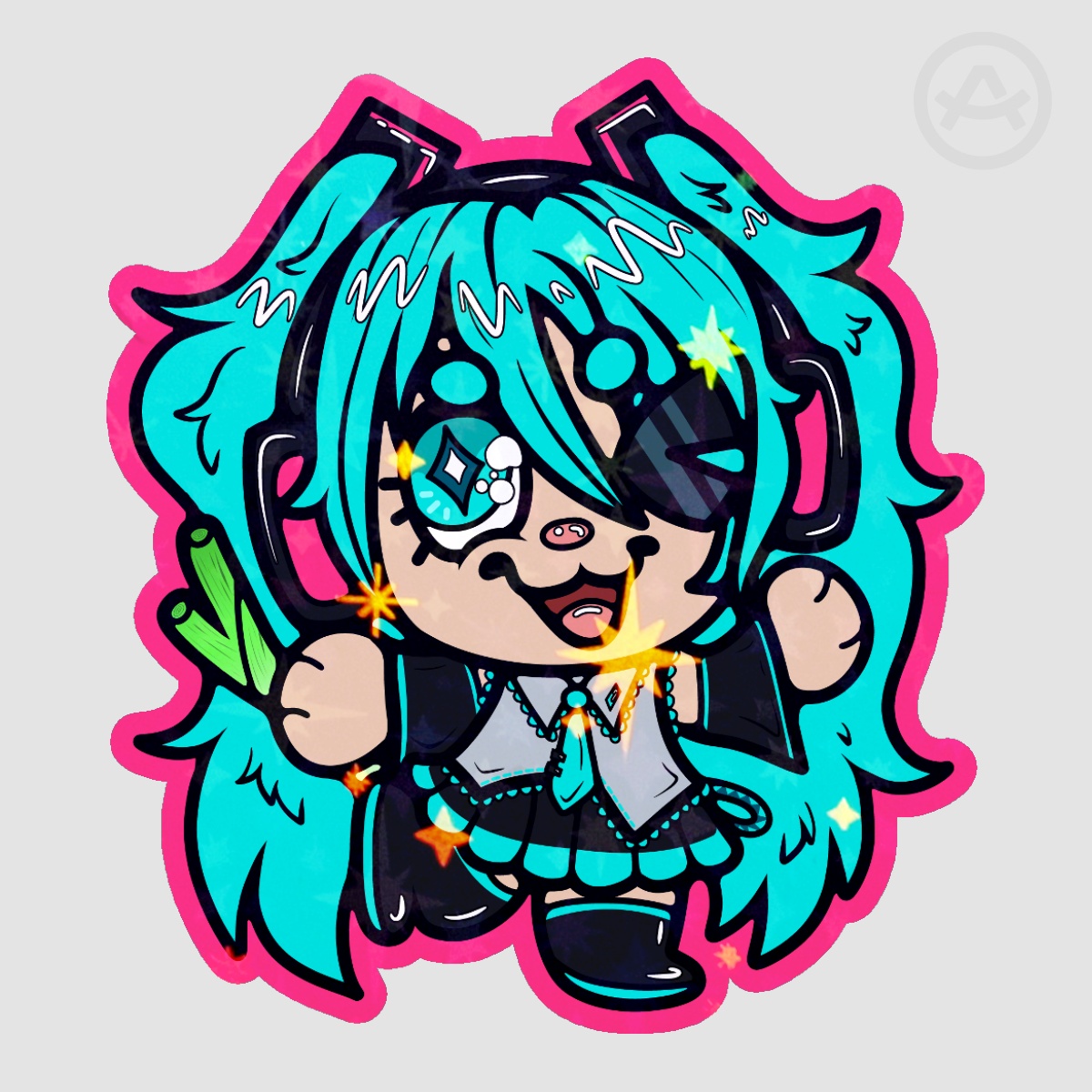 Hatsune Miku Little Dude Coloured Edge Sticker (Large)