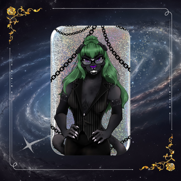 Morticia OC Holographic Rectangular Badges