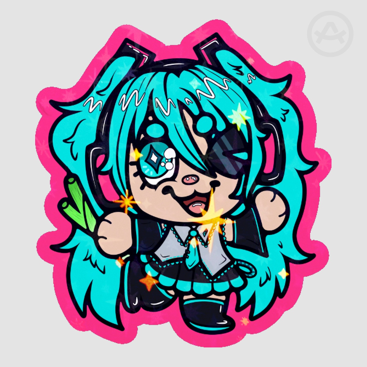 Hatsune Miku Little Dude Coloured Edge Sticker (Small)