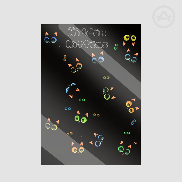 Black Hidden Kittens Stickers Sheet