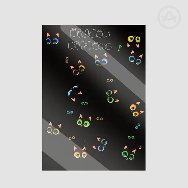 Black Hidden Kittens Stickers Sheet