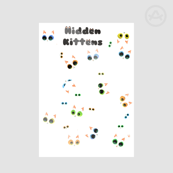 White Hidden Kittens Stickers Sheet