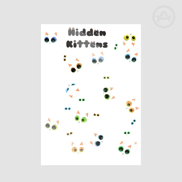 White Hidden Kittens Stickers Sheet