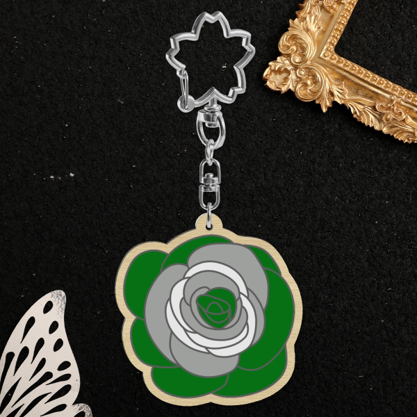 Grayromantic Rose Wood Keychain