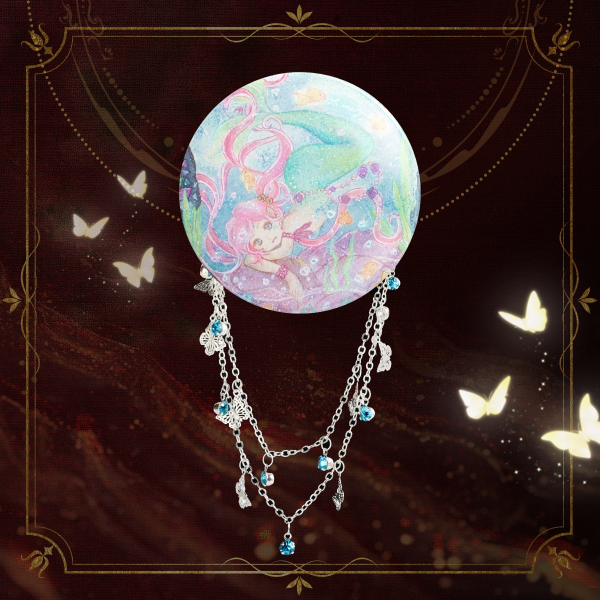 Little Mermaid [OC] - Glitter Effect Badge With Chains