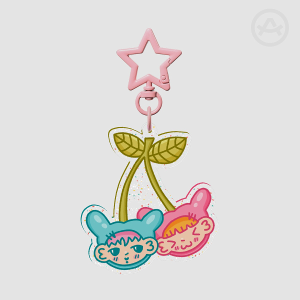 Cherry Bunnies Glitter Keychain