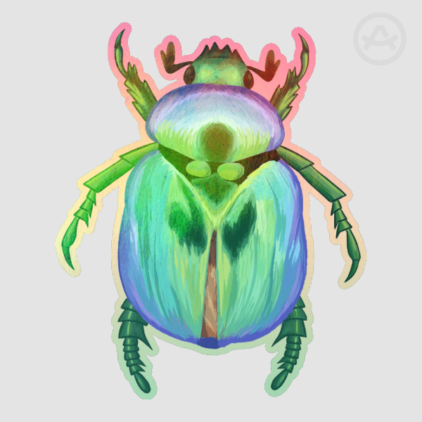 Shiny Green beetle- (59x49mm)Die Cut Sticker