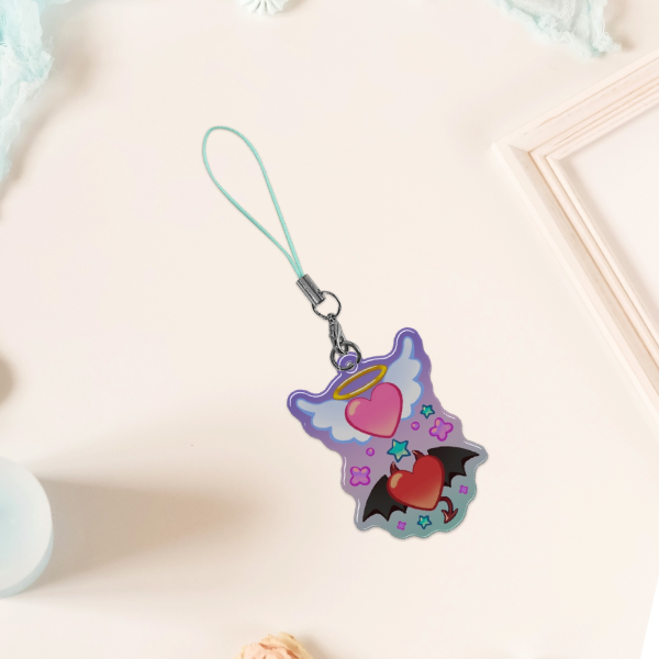 Angel and Devil Heart Phone Charm