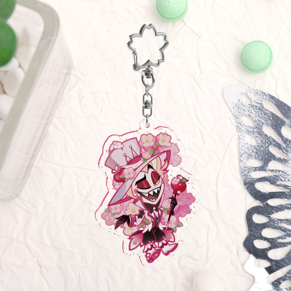 Hazbin Hotel Cherry Blossoms Lucifer Glitter Acrylic Keychains