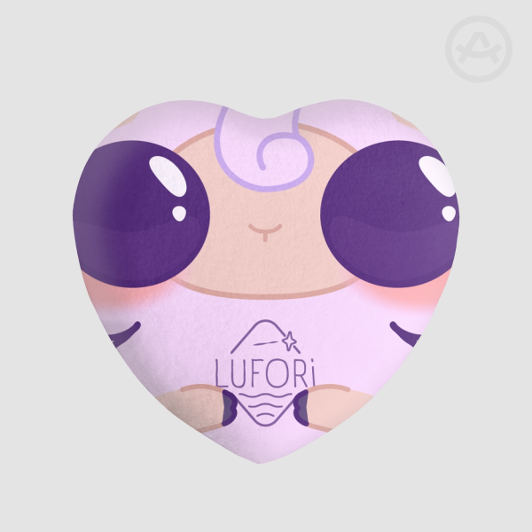 Love Lufori Una the Sheep Heart Shape Plush Badge — Kawaii Plush Pin | Cute Lamb Heart Button Original Character