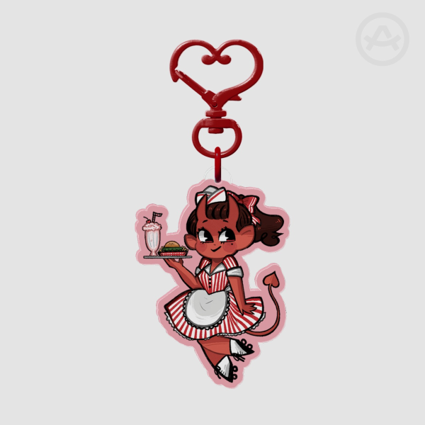 WAITRESS PINUP DEMON GIRL Clear Acrylic Keychains