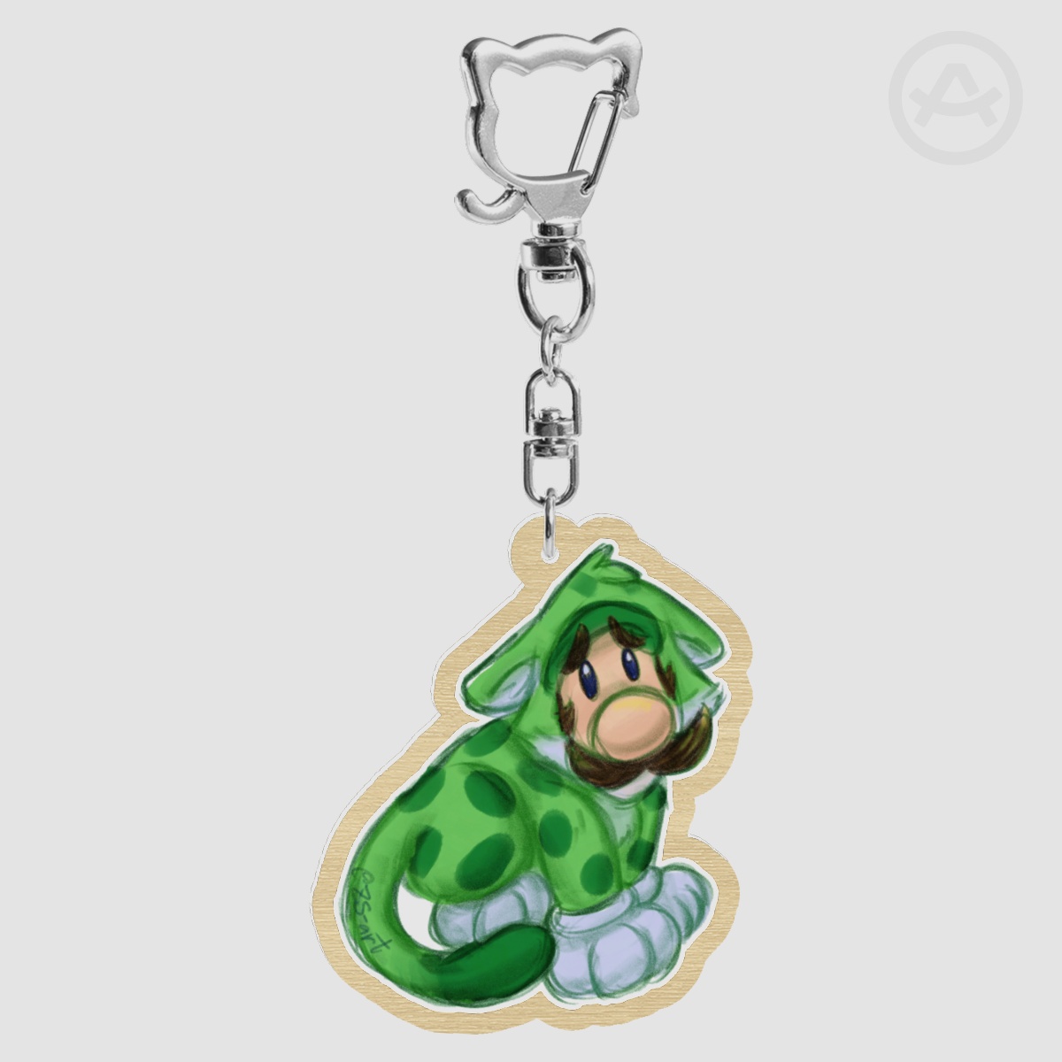 Cat Luigi Wood Keychain