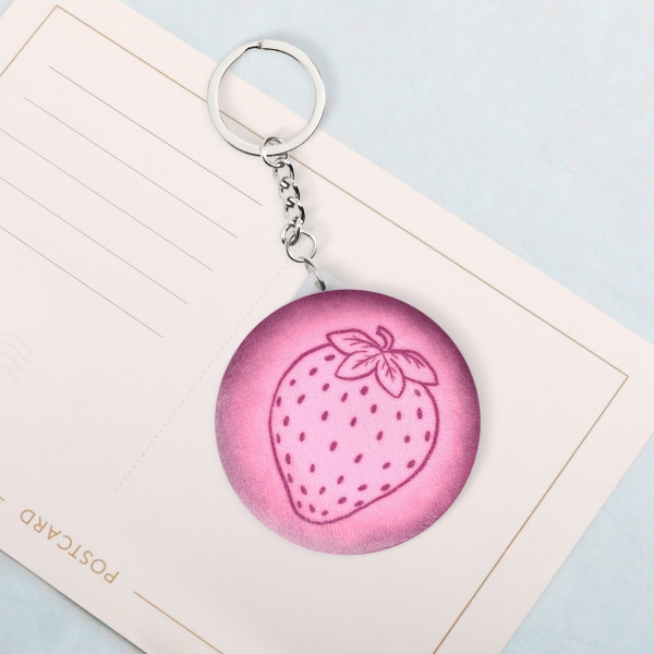 Strawberry | Plush Badge Mirror Keychain