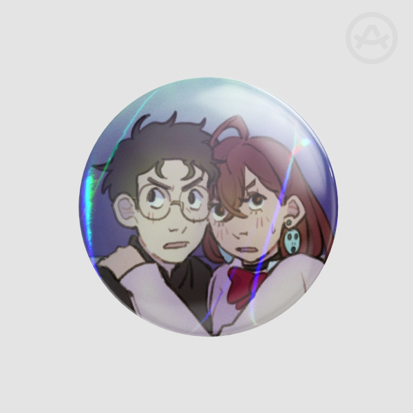 Momo x Okarun || Holo Button Pin