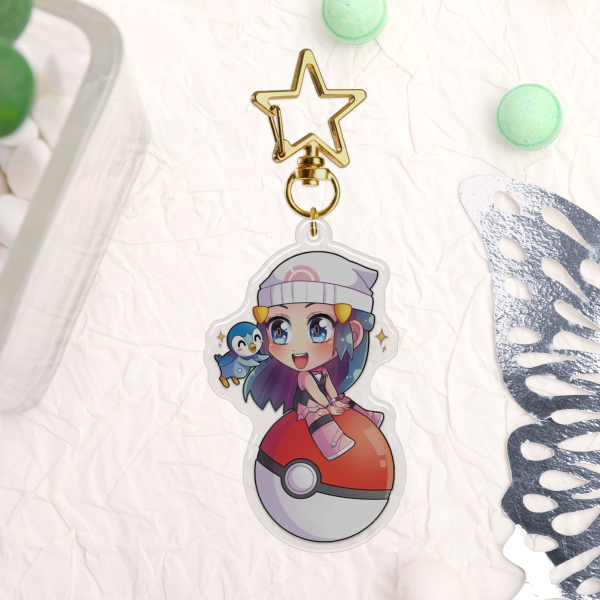 Pokémon Dawn and Piplup Epoxy Clear Acrylic Keychains
