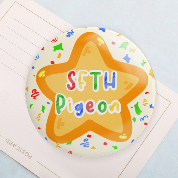 Shoot From The Hip Pigeon - Button Pin (Round Badge + Glossy Finish)