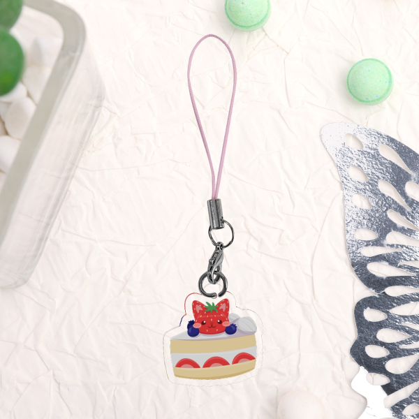Strawberry Kitty Cake Slice Acrylic Phone Charm