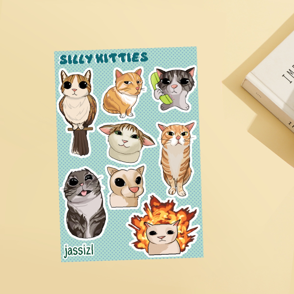 Silly Kitties sticker sheet | Rigby, Meowlet, Apple cat | meme cat