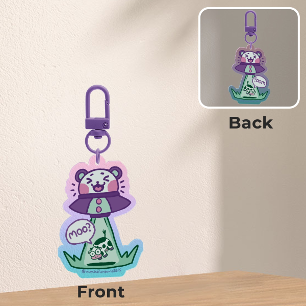UFO Bear with Cow Colored Edge Acrylic Keychains
