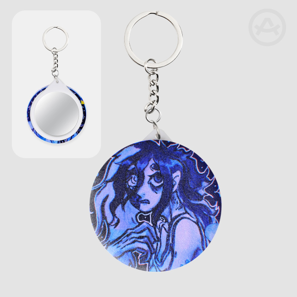 Janny in Blue Plush Badge Mirror Keychain