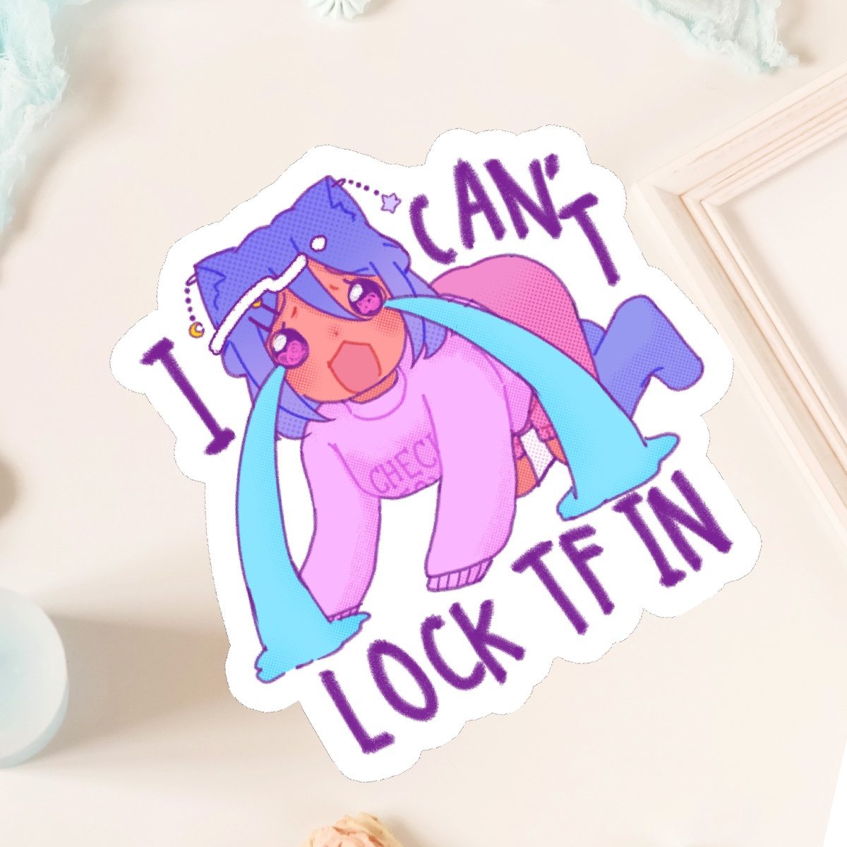 sticker 🪷 original character - celeste i can't lock tf in