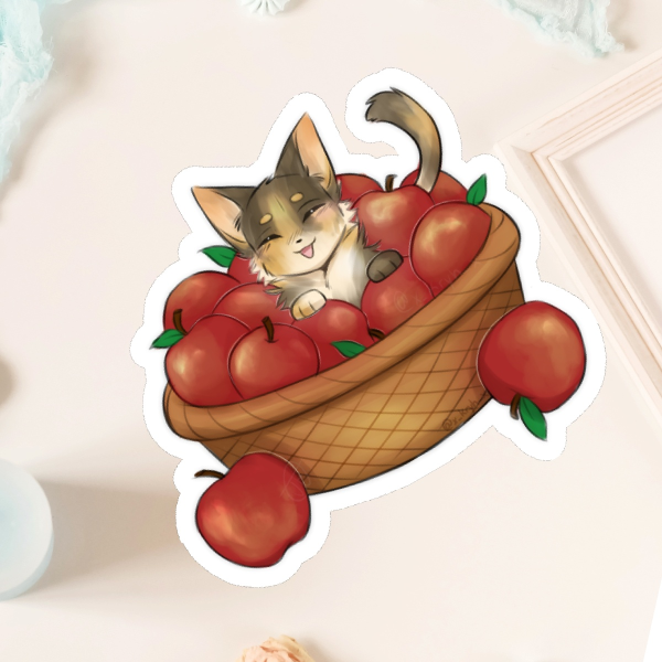 Kitty Apple Basket Sticker