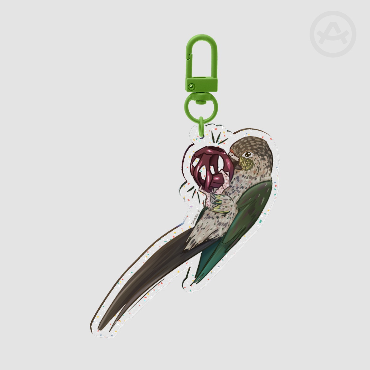 Green-Cheek Conure Glitter Acrylic Keychain