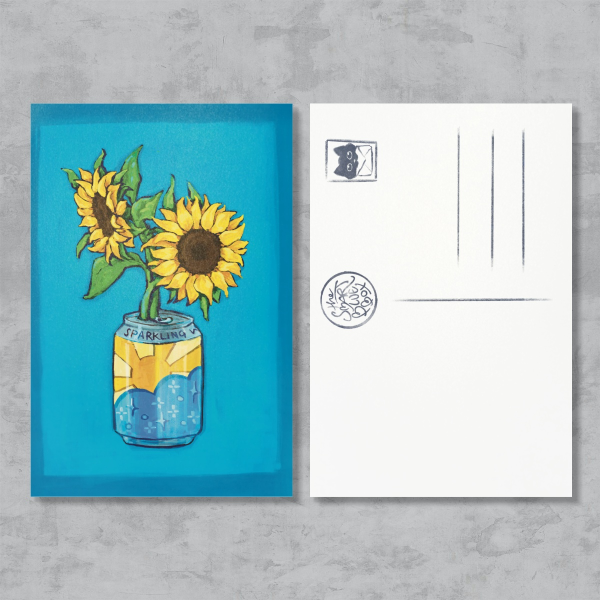 A can of sunflowers (postcard)