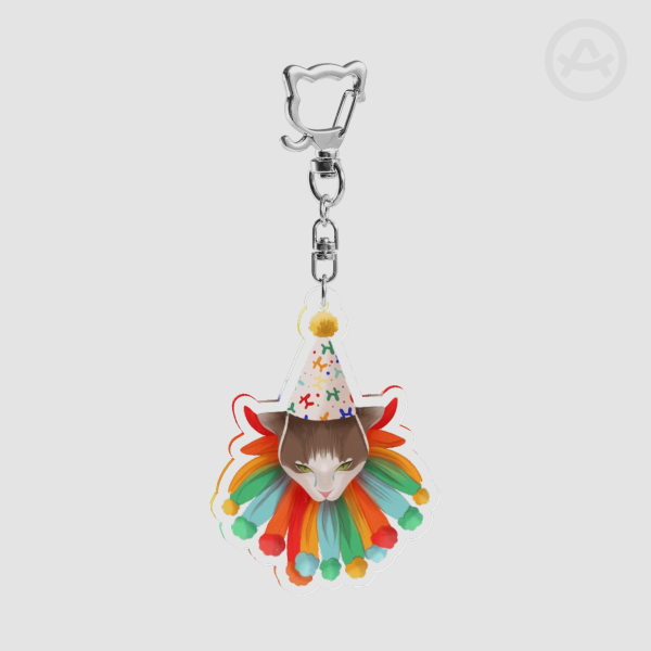 Clown Cat Feline Acrylic Keychains for Cat Lovers - Birthday Hat