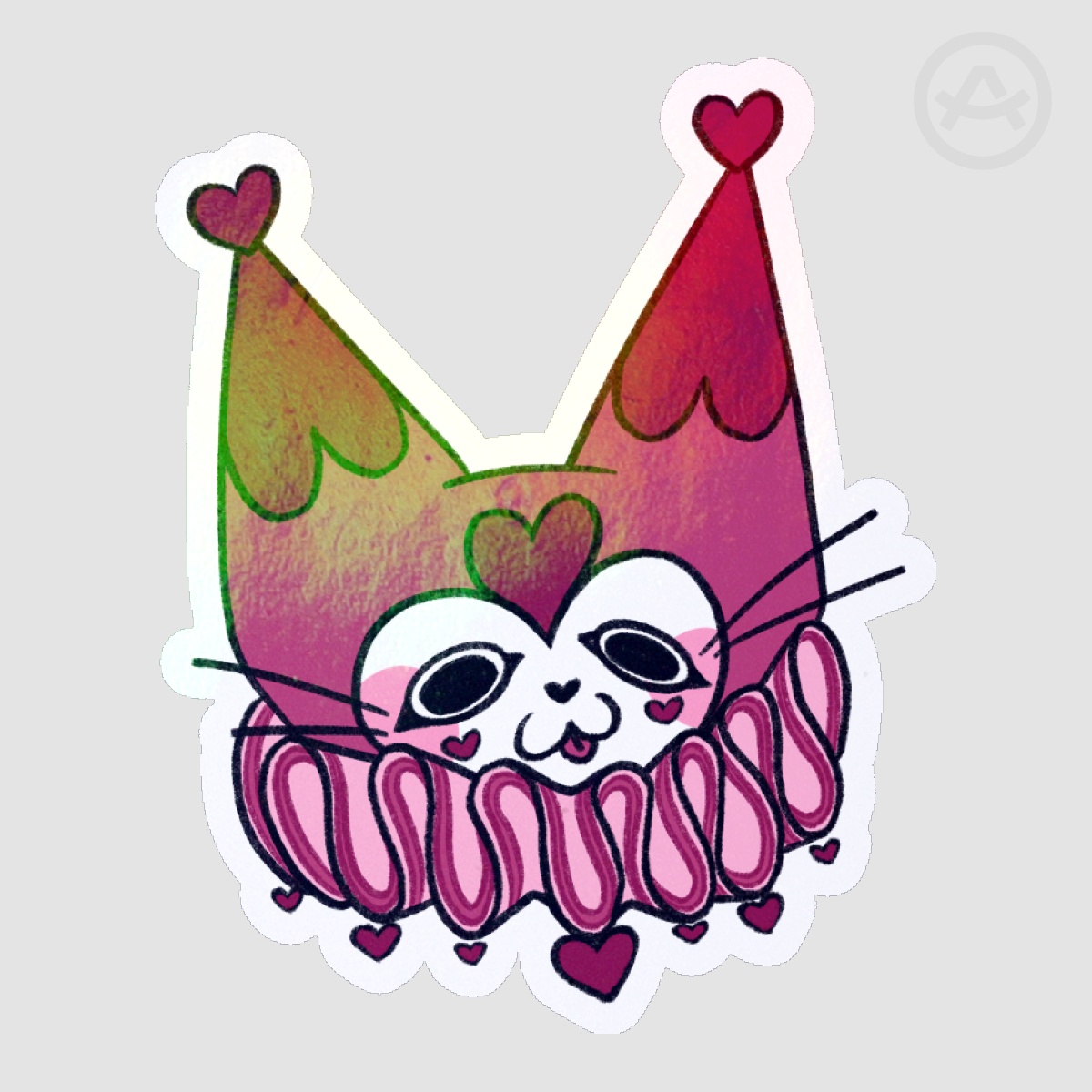 Heart Clown Cat Holo Sticker