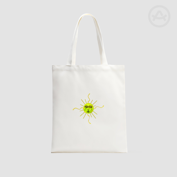Sad Green Sun Vertical Part-print Canvas Tote Bag