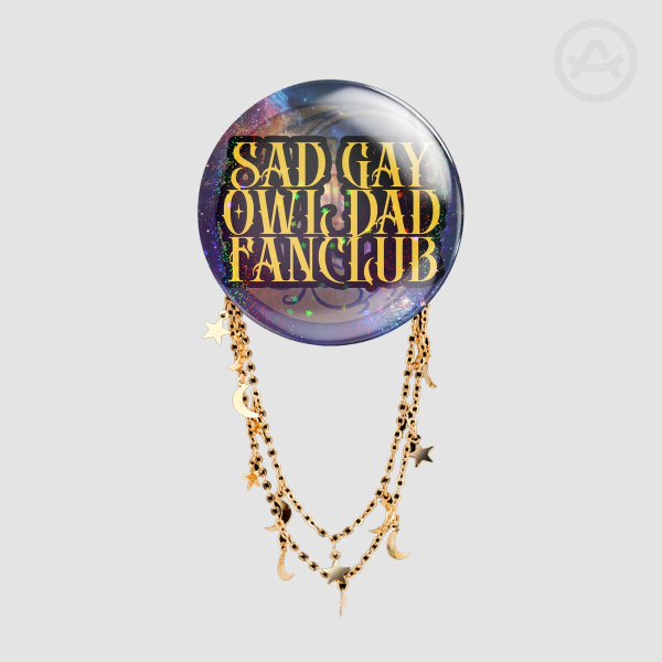 Sad Gay Owl Dad Fanclub Pin Button With Chains
