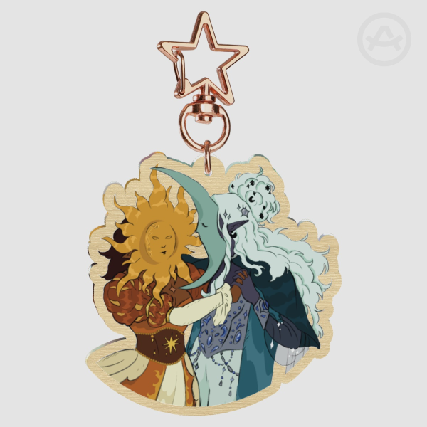 Sun and Moon - Wood Keychain