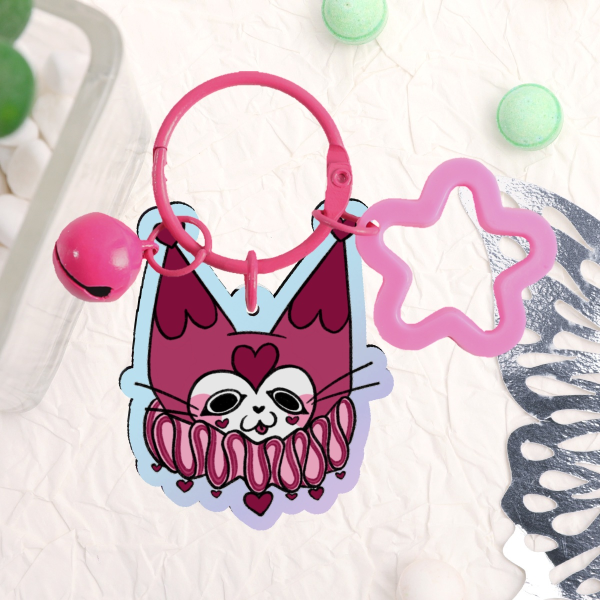 Heart Clown Cat Acrylic Keychain