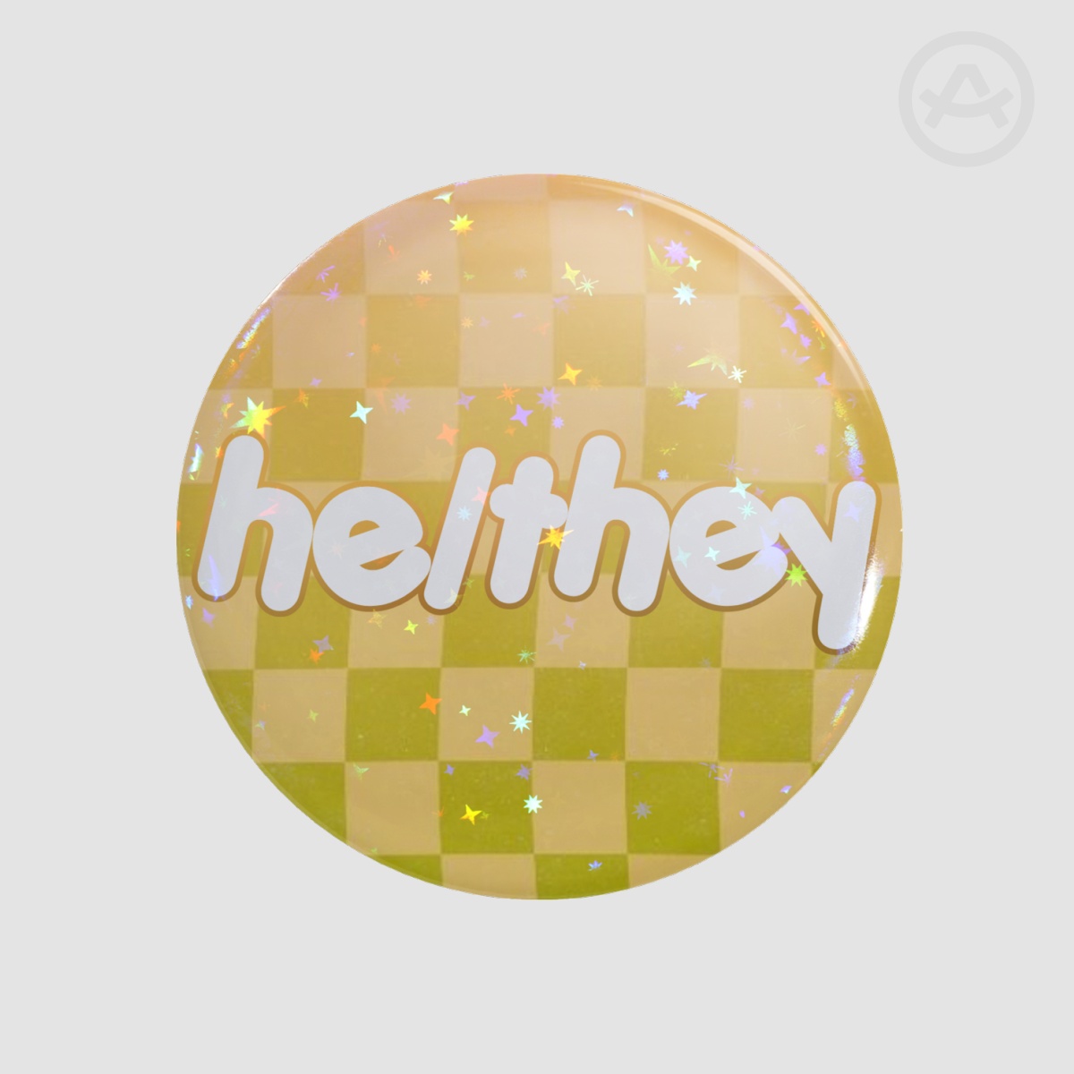 dark yellow he/they Button Pin