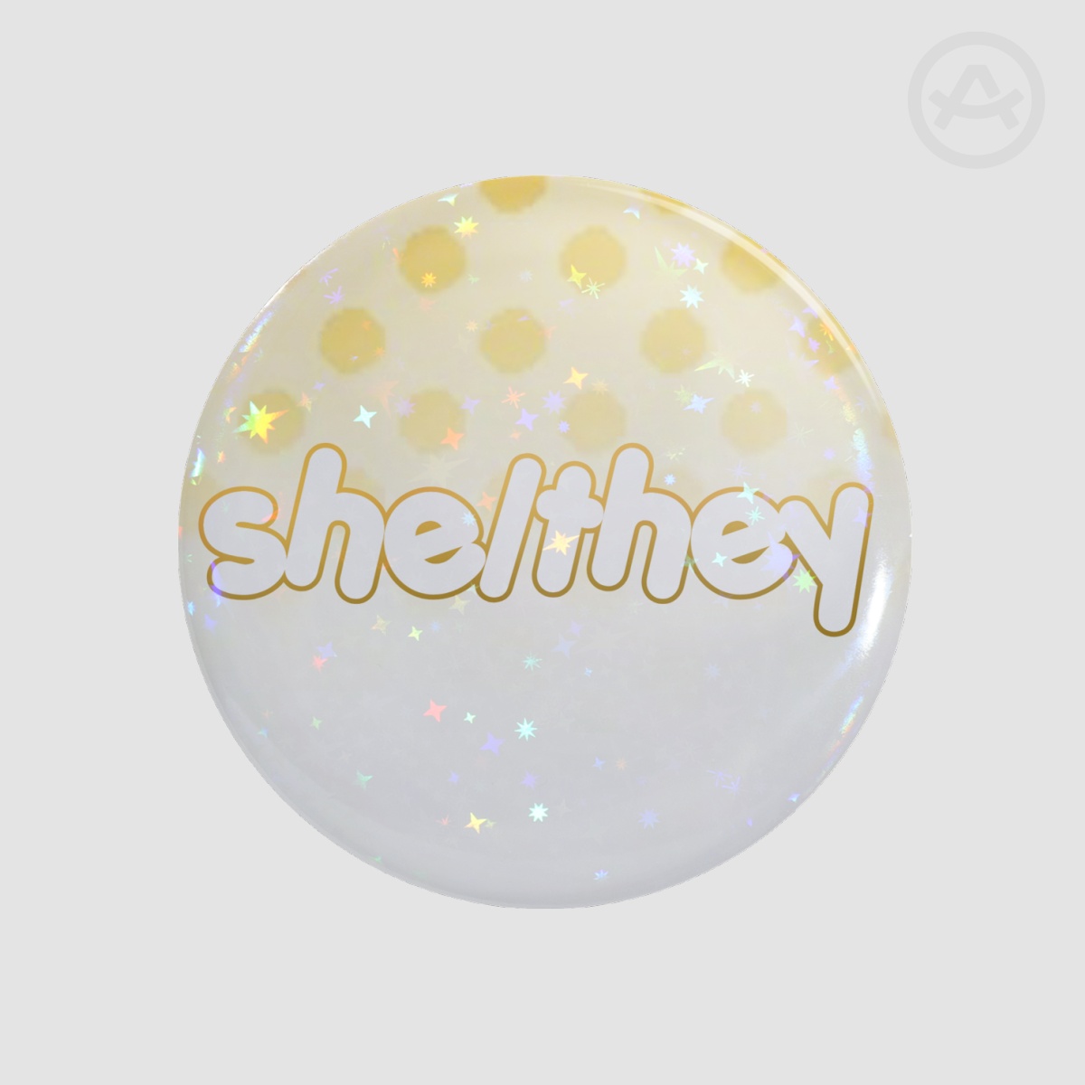 light yellow she/they Button Pin